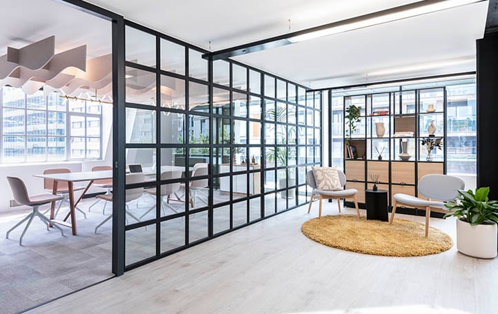 Office space with Milliken's LVT Change Agent/ Rootwork