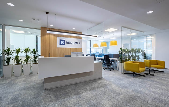 Renomia's reception area with Milliken Coastline/ Seascape/ Crush Carpet