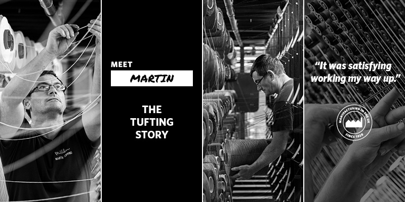 The Tufting Story banner with Martin working