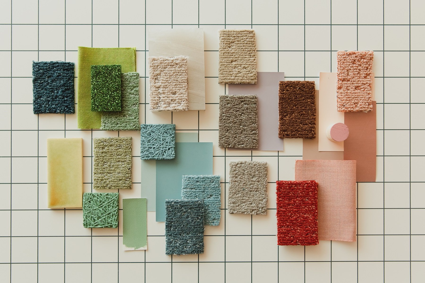 Carpet tile samples in wide range of colours